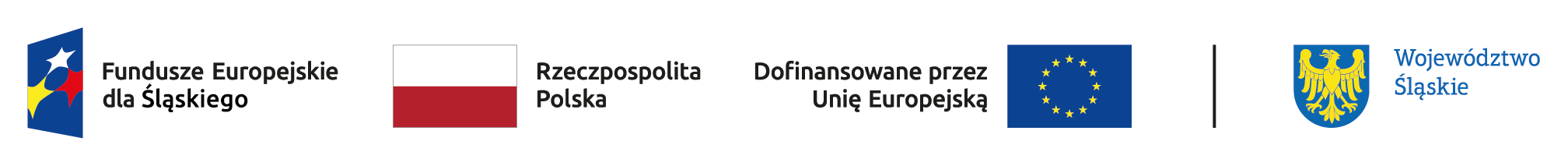 Logo FESL 2021-2027, Funduszy UE, flaga Polski, logo wojew&oacute;dztwa ślaśkiego